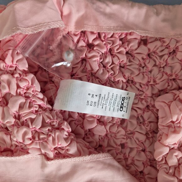 BNWT ASOS DESIGN popcorn texture mini shirt dress in pink US4 slim fit - Picture 8 of 8
